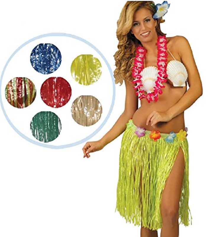 Gonna hawaiana hawaii con fiori colore verde 55 cm