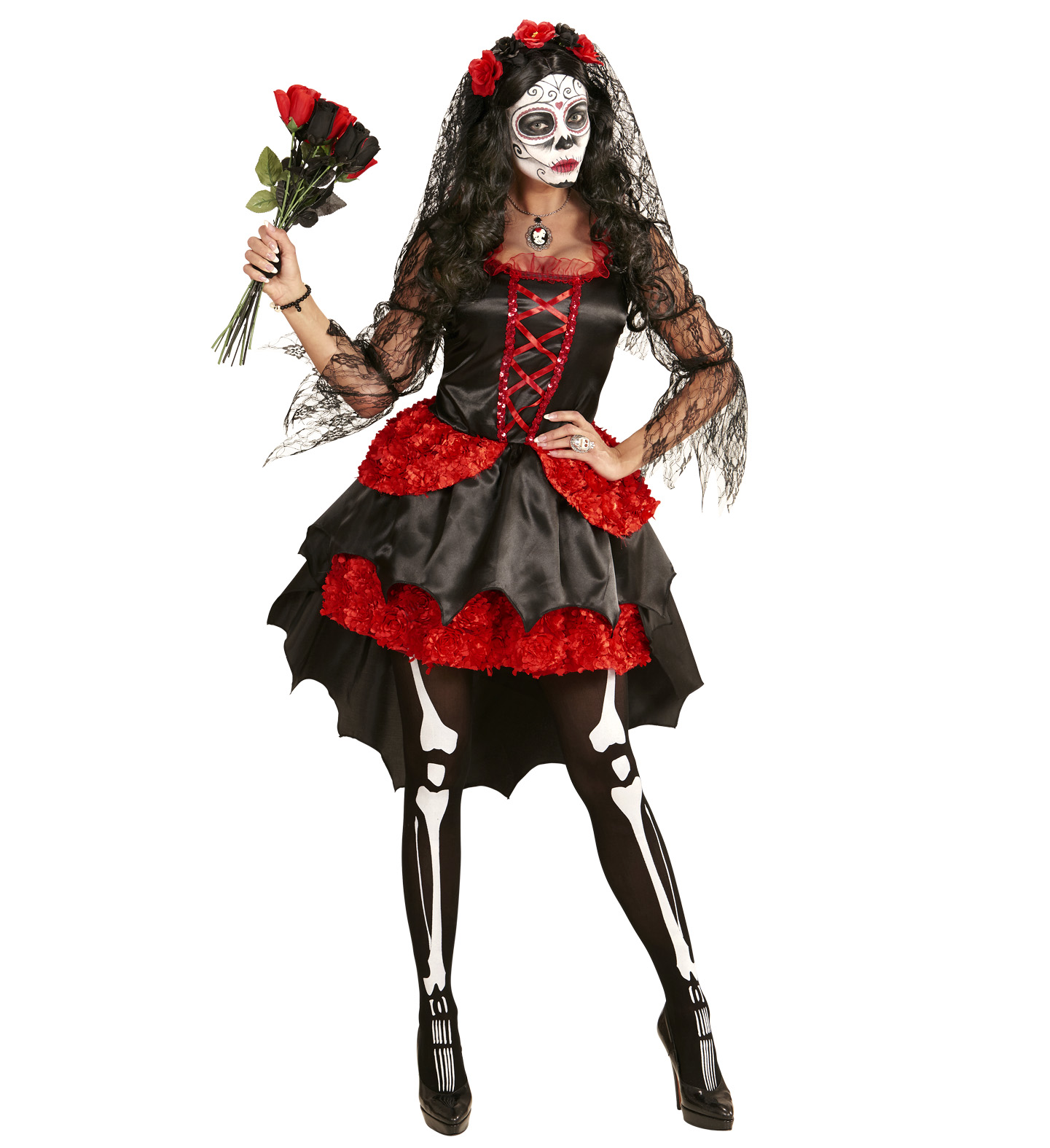 Costume messicano rosso Dia de los Muertos donna: ,e vestiti di carnevale  online - Vegaoo
