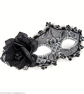 Maschera nera con fiori e piume per 4,95 €