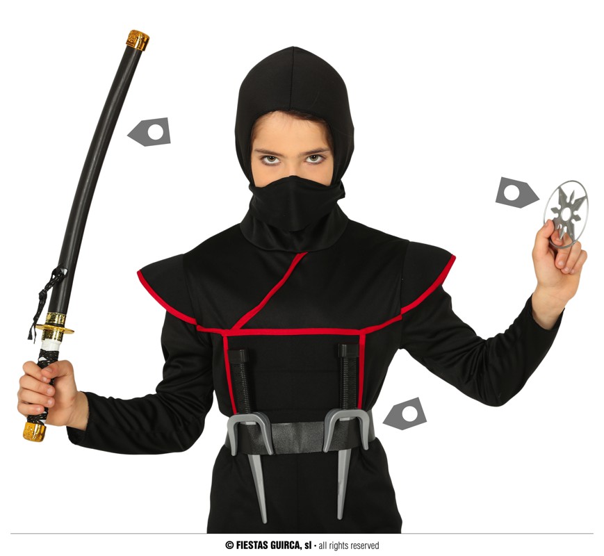 VESTITO CARNEVALE + ACCESSORI RED DRAGON NINJA COSTUME SET ARMI